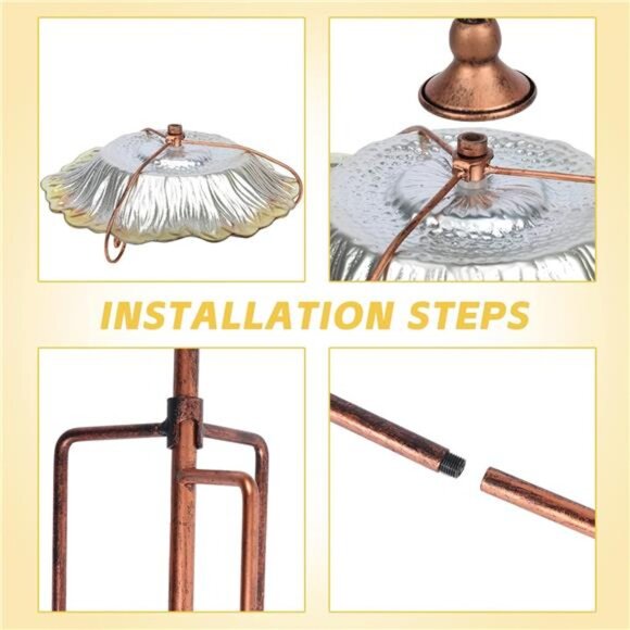 Bird Baths for Outdoors, Glass Birdbaths Outdoor Garden Birdfeeder with Metal - Picture 6 of 16